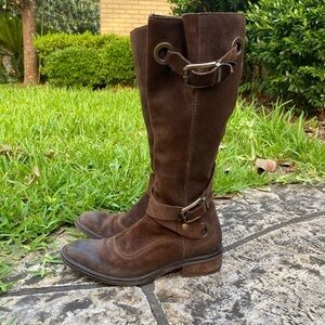 Cordani Brown Suede Side Zipper Buckle Harness Tall Riding Boot Women Size 5/35.